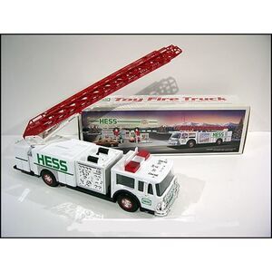 1989 Hess Vintage Collectable White Fire Truck Bank (Red Ladder)